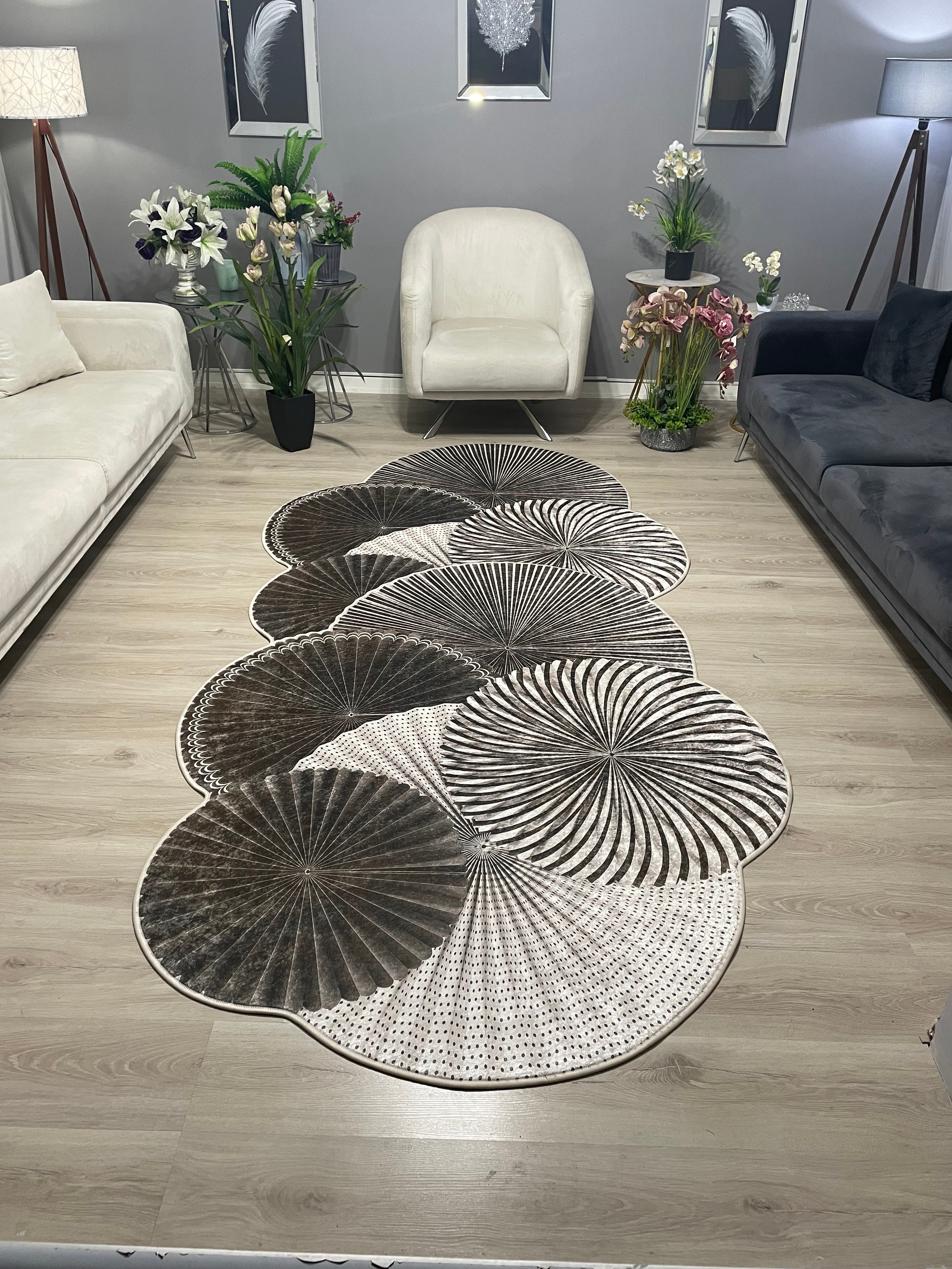 OMEGA KAHVE - Kaymaz Deri Taban Makinede Yıkanabilir Salon Oturma Odası Mutfak Halısı