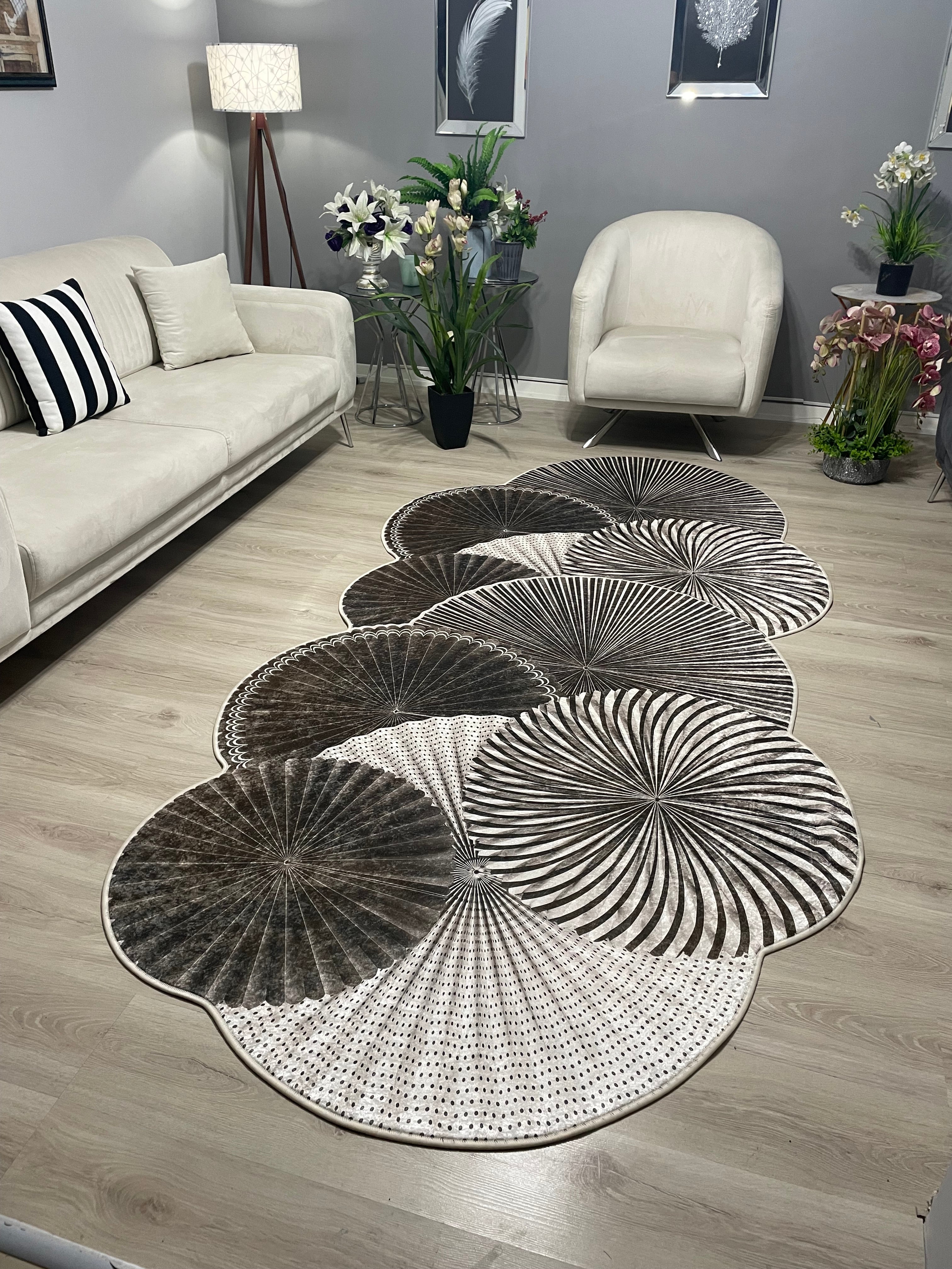 OMEGA KAHVE - Kaymaz Deri Taban Makinede Yıkanabilir Salon Oturma Odası Mutfak Halısı