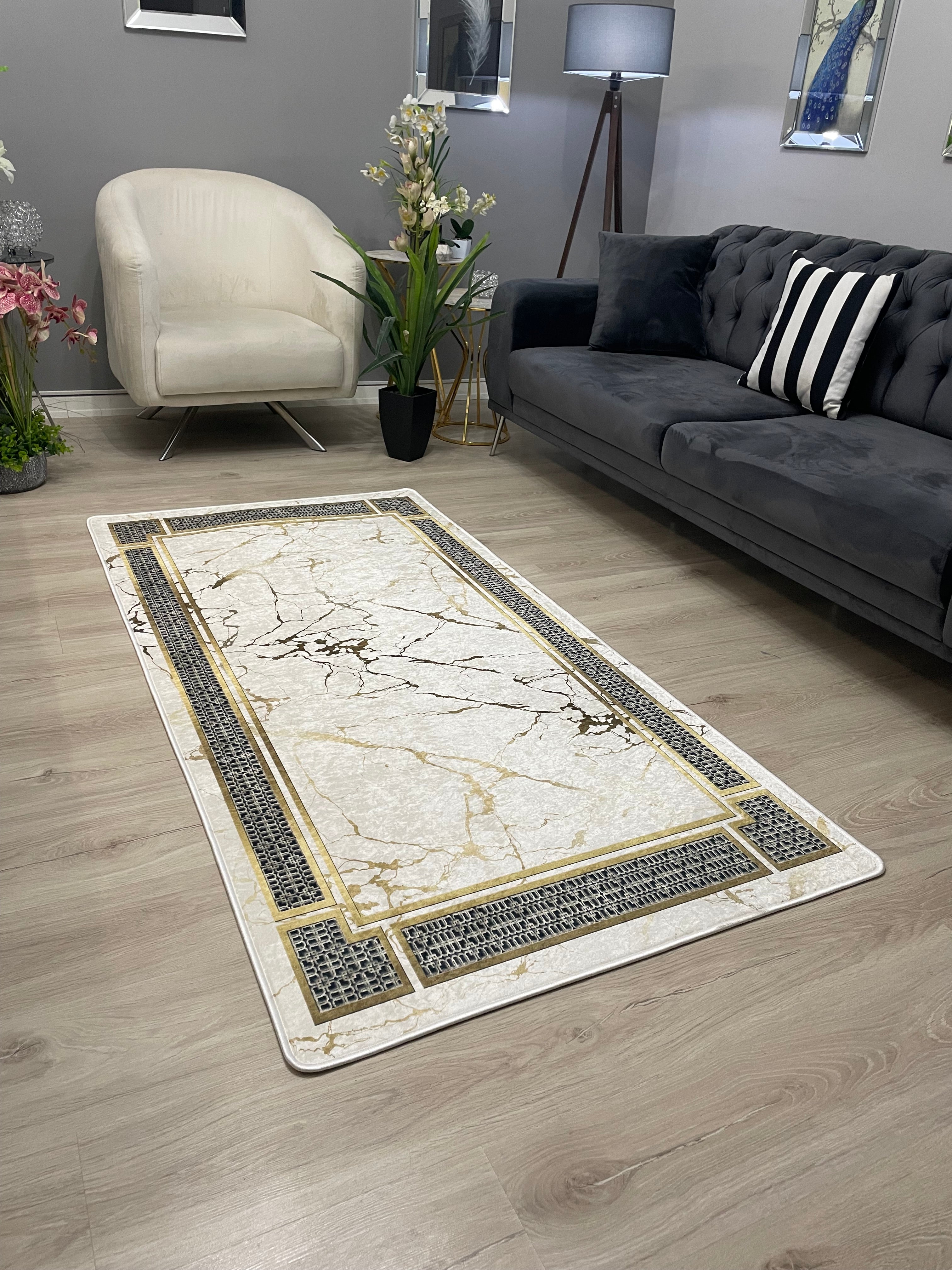 MAPLE - Kaymaz Deri Taban Makinede Yıkanabilir Salon Oturma Odası Mutfak Halısı