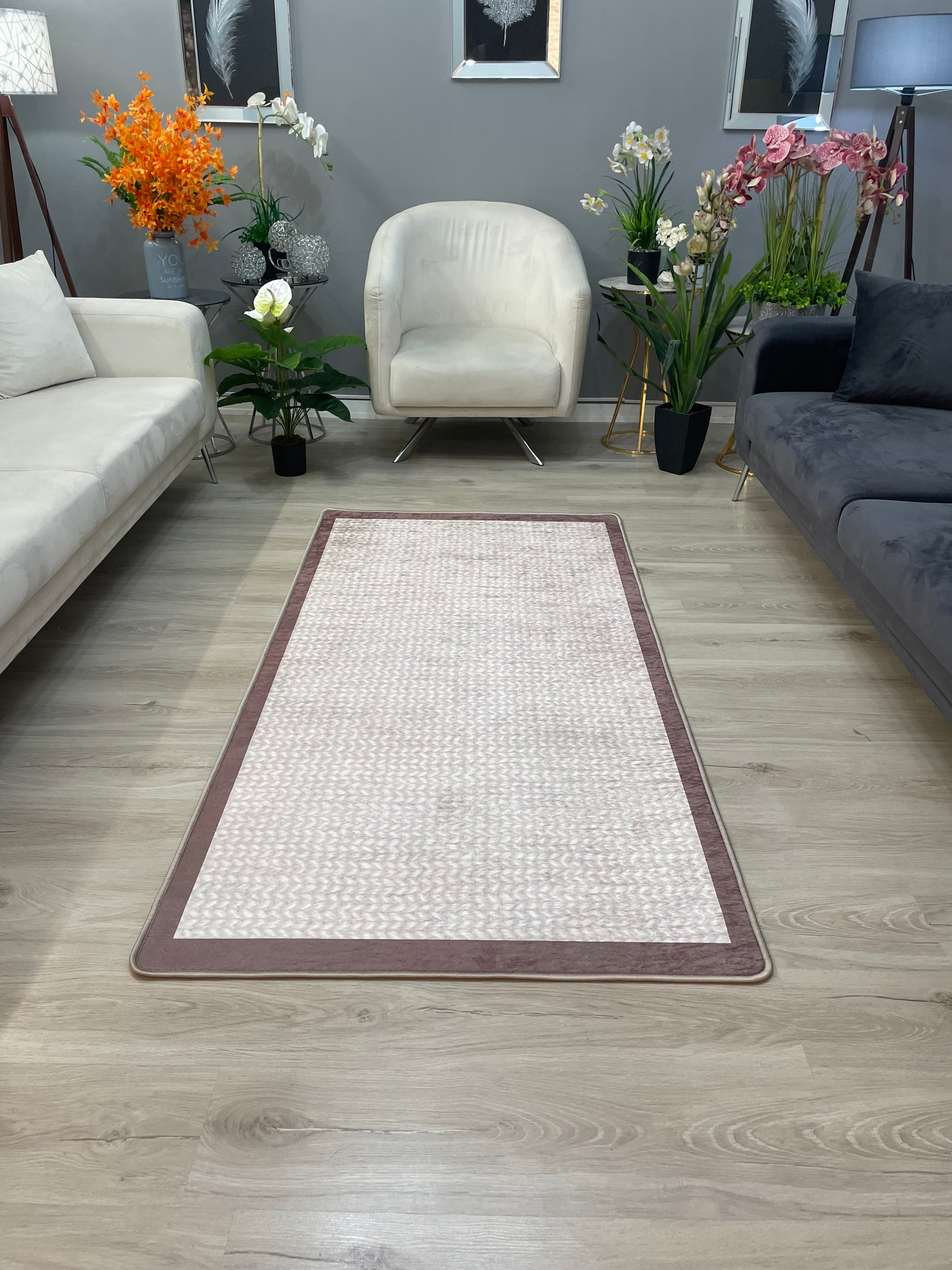 LAMAR - Kaymaz Deri Taban Makinede Yıkanabilir Salon Oturma Odası Mutfak Halısı