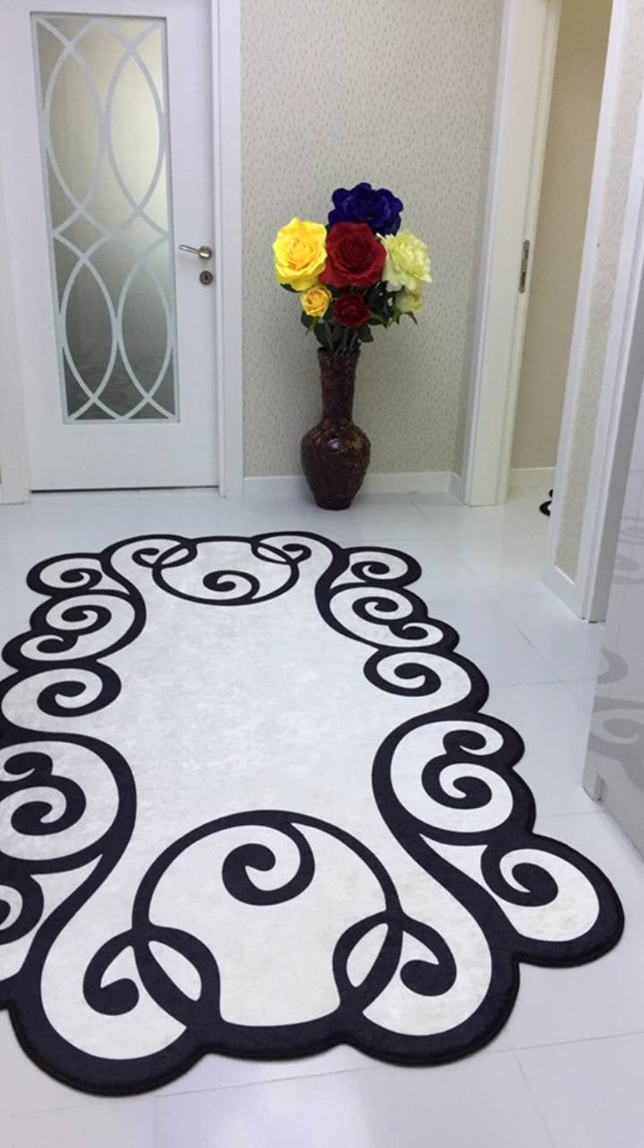 MELODİ BEYAZ - Kaymaz Deri Taban Makinede Yıkanabilir Salon Oturma Odası Mutfak Halısı