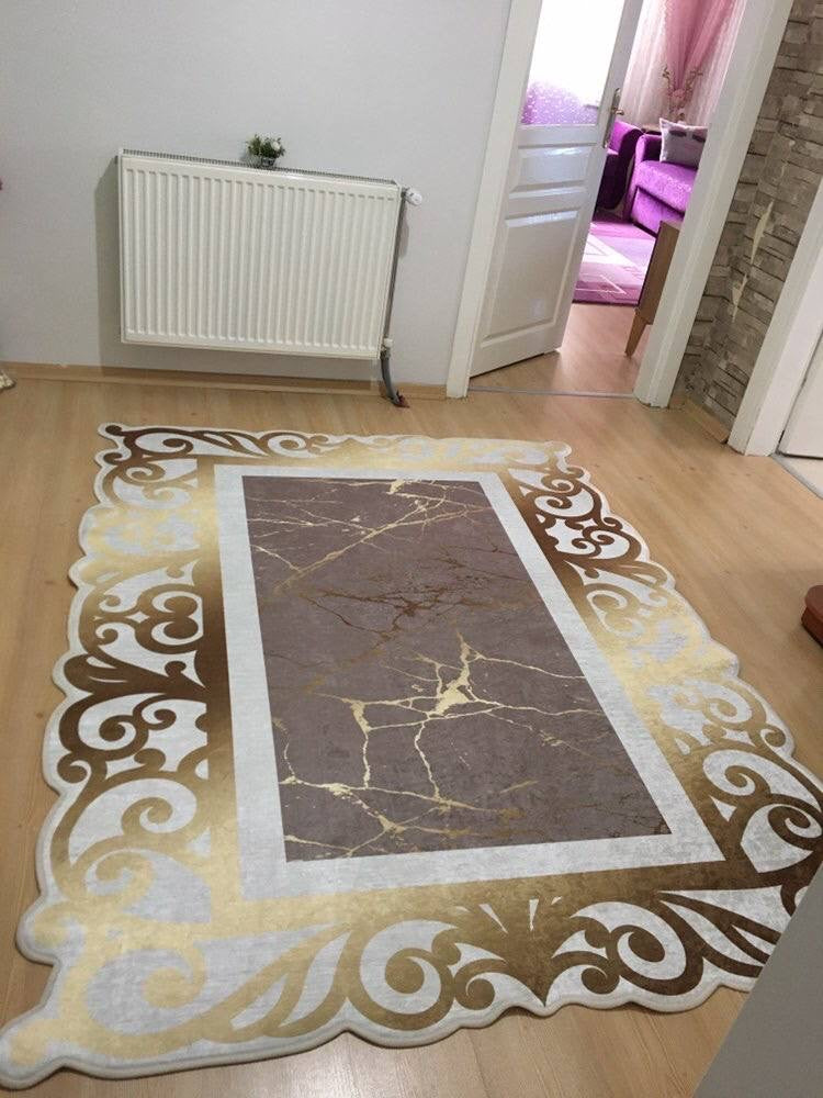 KAPADOKYA - Kaymaz Deri Taban Makinede Yıkanabilir Salon Oturma Odası Mutfak Halısı