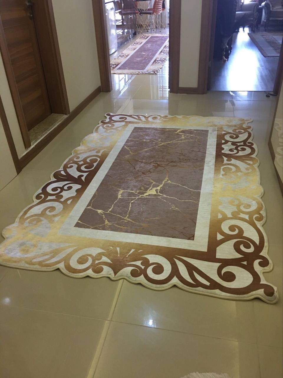 KAPADOKYA - Kaymaz Deri Taban Makinede Yıkanabilir Salon Oturma Odası Mutfak Halısı