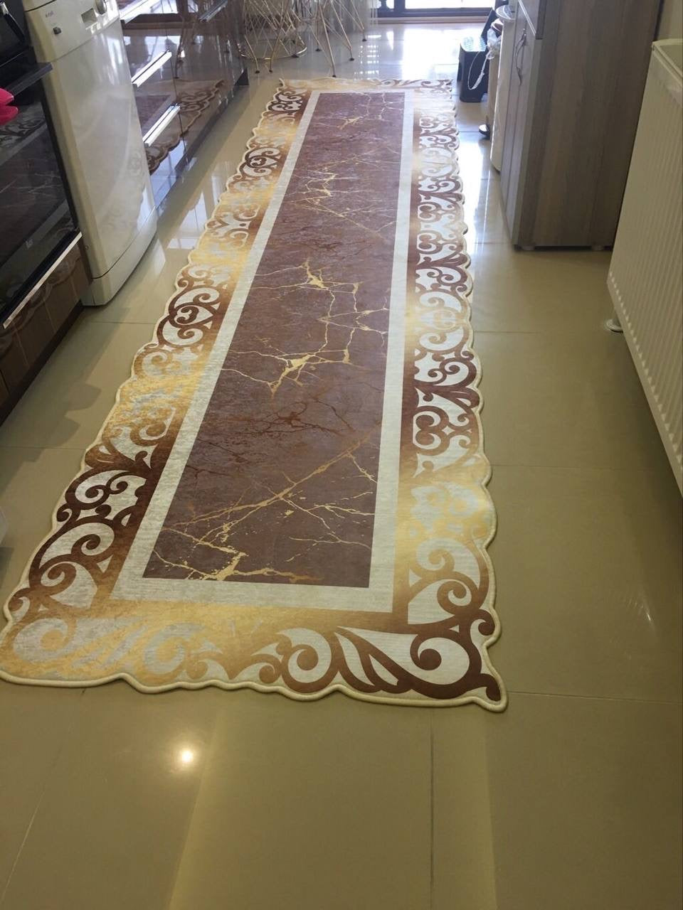 KAPADOKYA - Kaymaz Deri Taban Makinede Yıkanabilir Salon Oturma Odası Mutfak Halısı