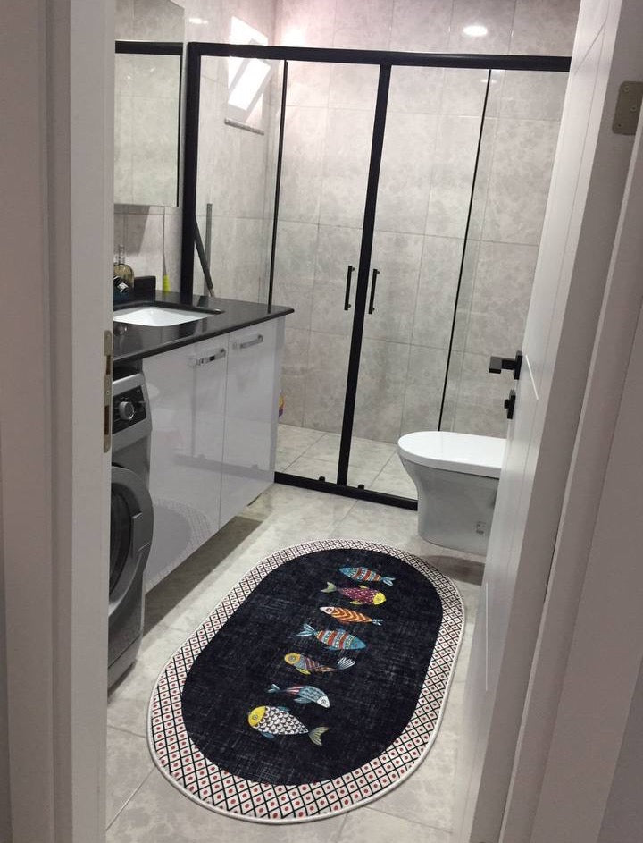 FİSH ALFA - Kaymaz Deri Taban Makinede Yıkanabilir Salon Oturma Odası Mutfak Halısı