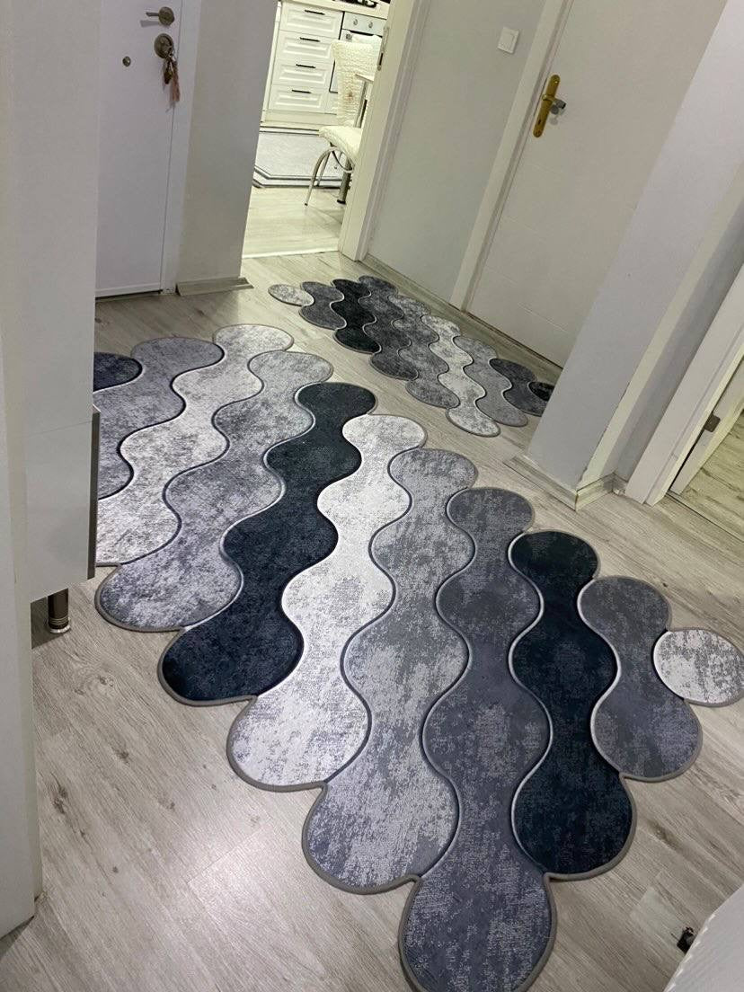 FORM GRİ - Kaymaz Deri Taban Makinede Yıkanabilir Salon Oturma Odası Mutfak Halısı