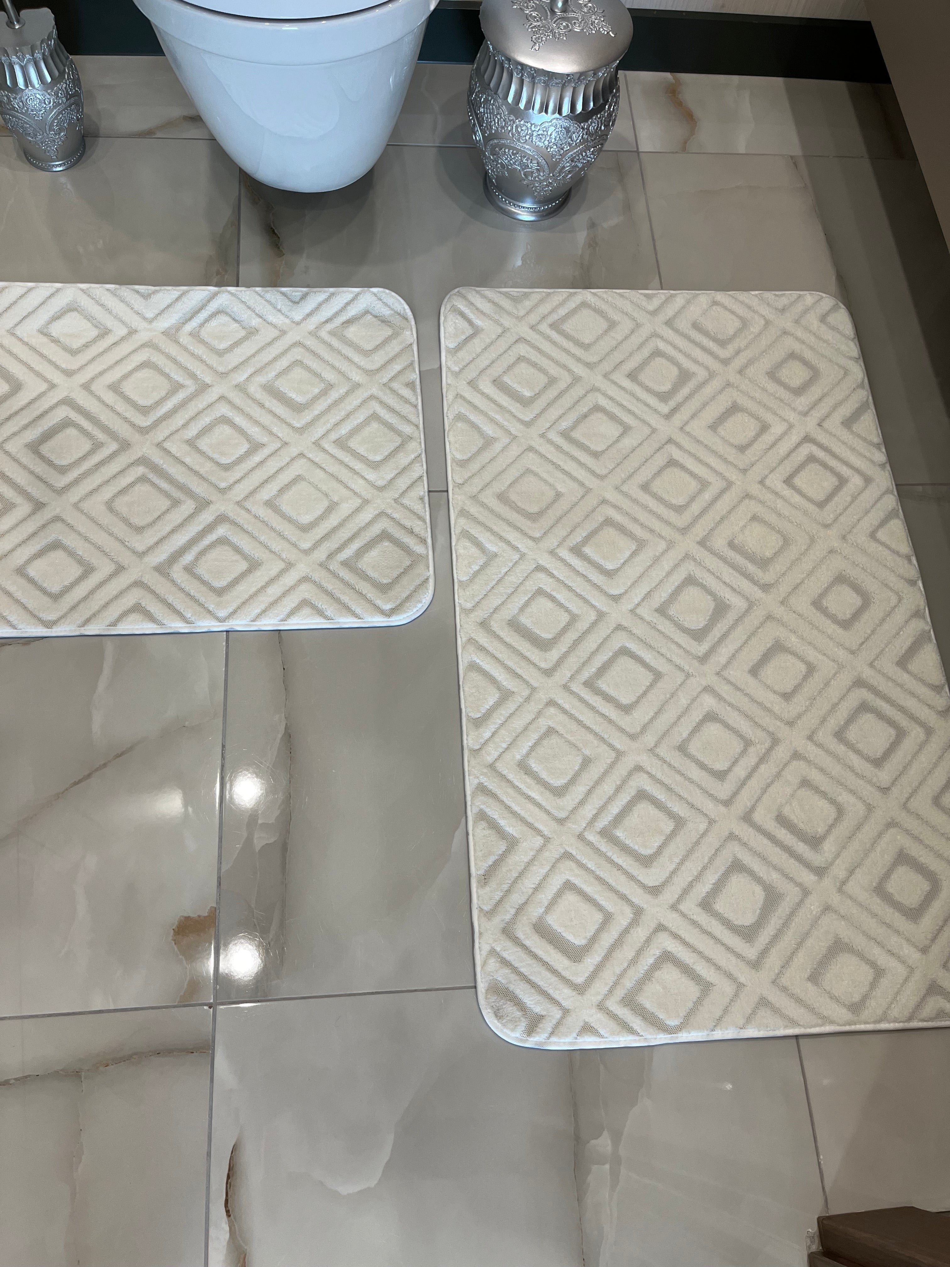 KREM - Yıkanabilir Kaymaz Taban 60x100 50x60 2'li Banyo Paspas ve Klozet Takımı