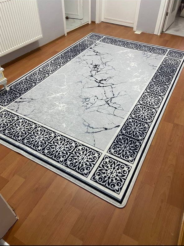 LOREN GRİ - Kaymaz Deri Taban Makinede Yıkanabilir Salon Oturma Odası Mutfak Halısı