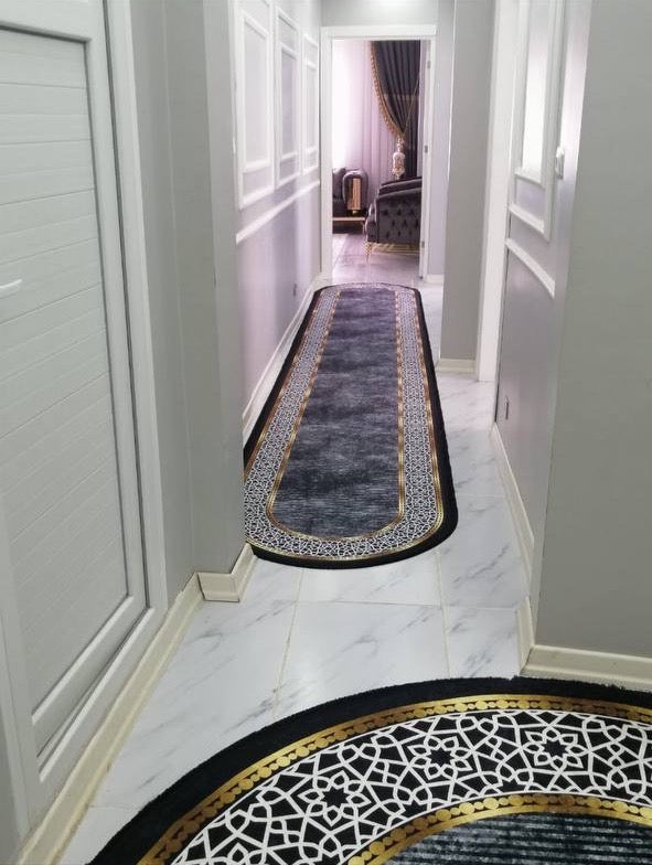 FLOWY GOLD GRİ - Kaymaz Deri Taban Makinede Yıkanabilir Salon Oturma Odası Mutfak Halısı