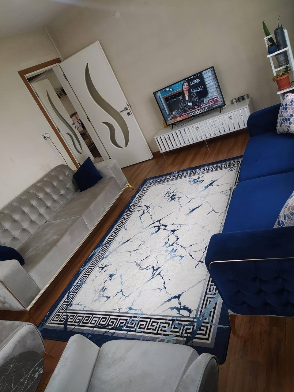 HAZEL-2 - Kaymaz Deri Taban Makinede Yıkanabilir Salon Oturma Odası Mutfak Halısı
