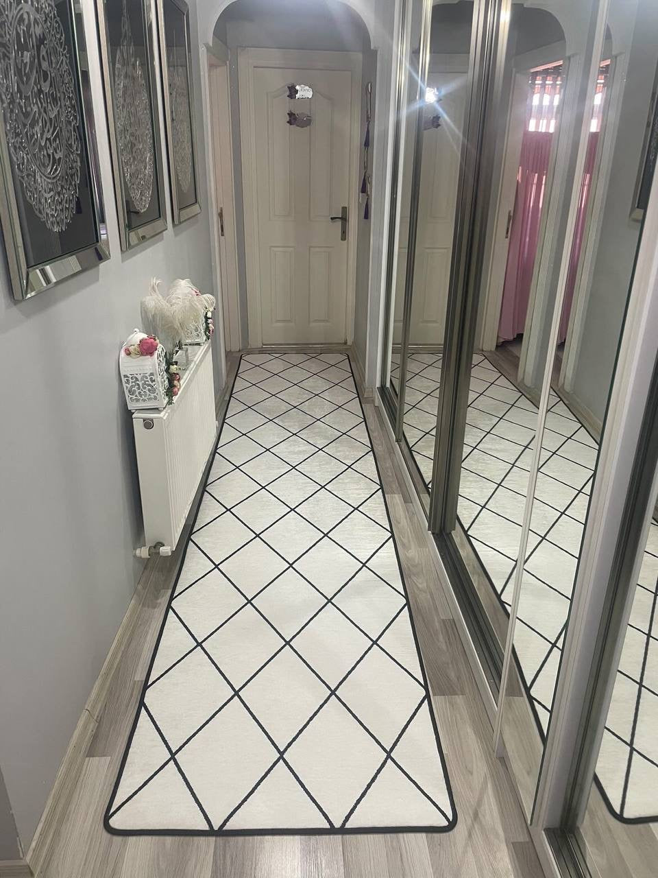 SAHRA BEYAZ - Kaymaz Deri Taban Makinede Yıkanabilir Salon Oturma Odası Mutfak Halısı