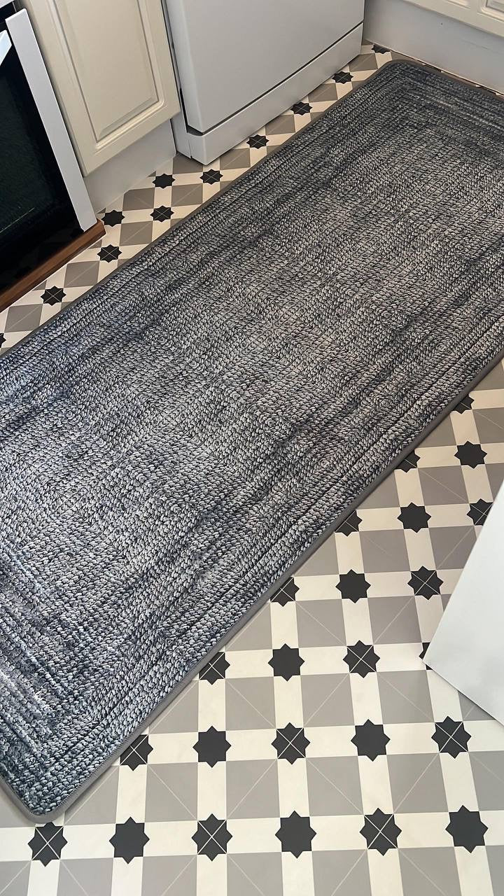 HASIR GRİ - Kaymaz Deri Taban Makinede Yıkanabilir Salon Oturma Odası Mutfak Halısı