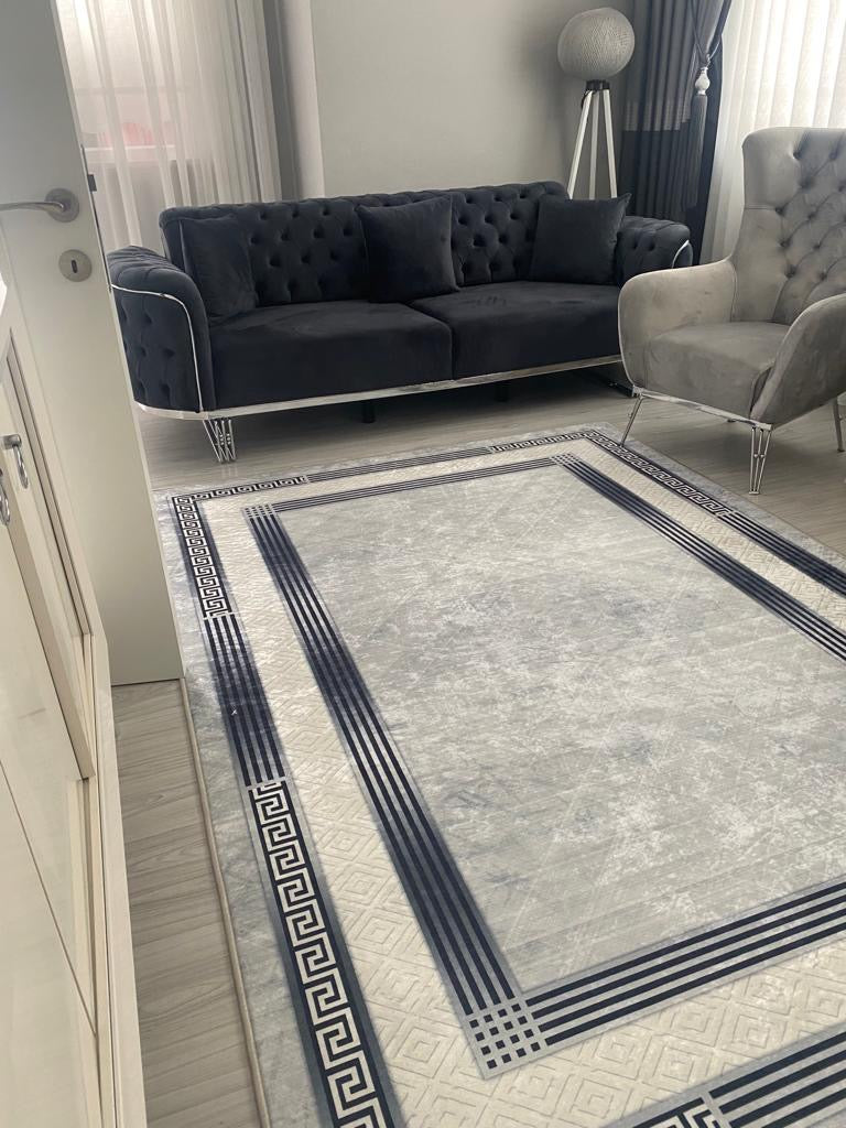 TAYLOR AÇIK GRİ - Kaymaz Deri Taban Makinede Yıkanabilir Salon Oturma Odası Mutfak Halısı