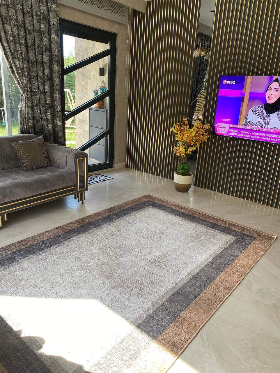 MONTGOMERY - Kaymaz Deri Taban Makinede Yıkanabilir Salon Oturma Odası Mutfak Halısı