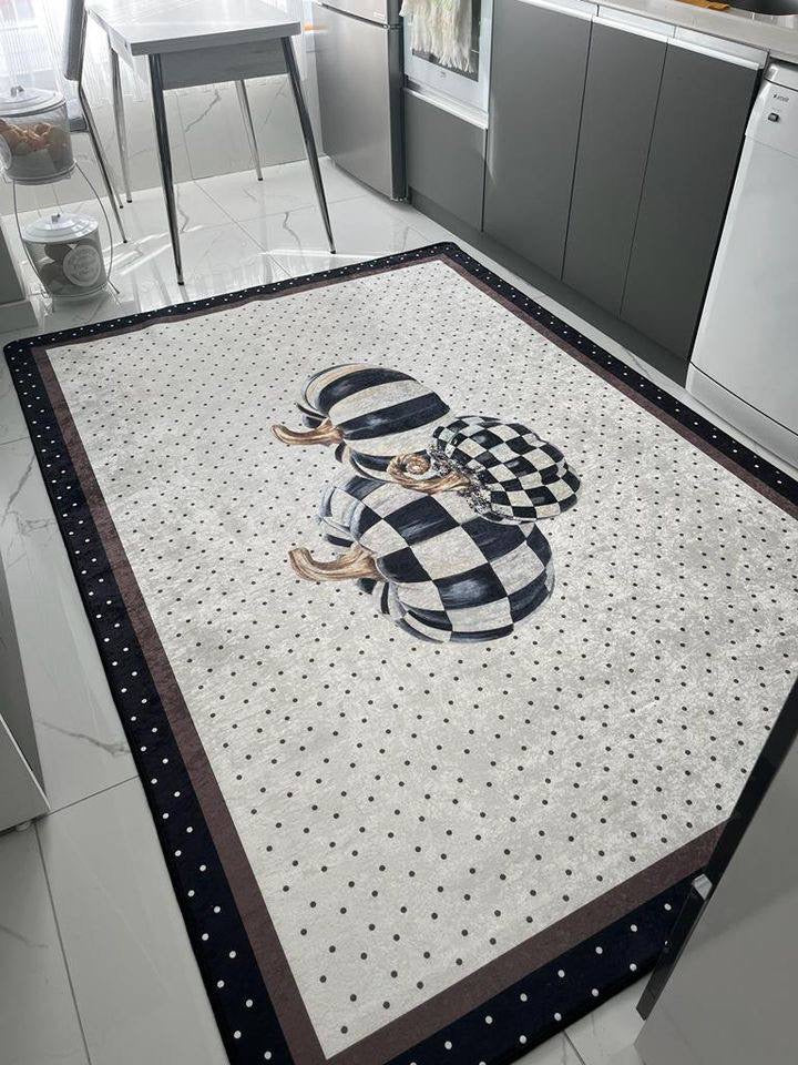 ZUCCA BLACK - Kaymaz Deri Taban Makinede Yıkanabilir Salon Oturma Odası Mutfak Halısı