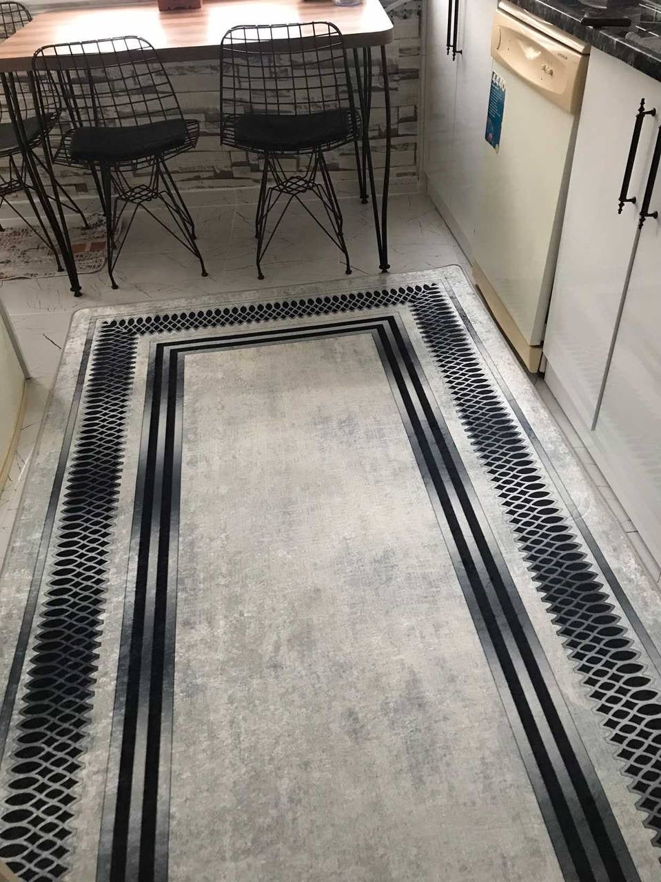 TORONTO GÜMÜŞ - Kaymaz Deri Taban Makinede Yıkanabilir Salon Oturma Odası Mutfak Halısı