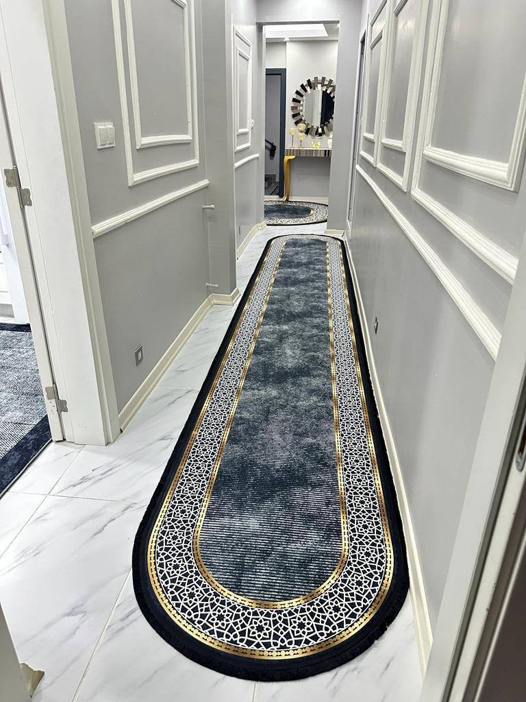 FLOWY GOLD GRİ - Kaymaz Deri Taban Makinede Yıkanabilir Salon Oturma Odası Mutfak Halısı