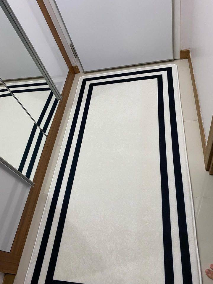 FRAME BEYAZ - Kaymaz Deri Taban Makinede Yıkanabilir Salon Oturma Odası Mutfak Halısı