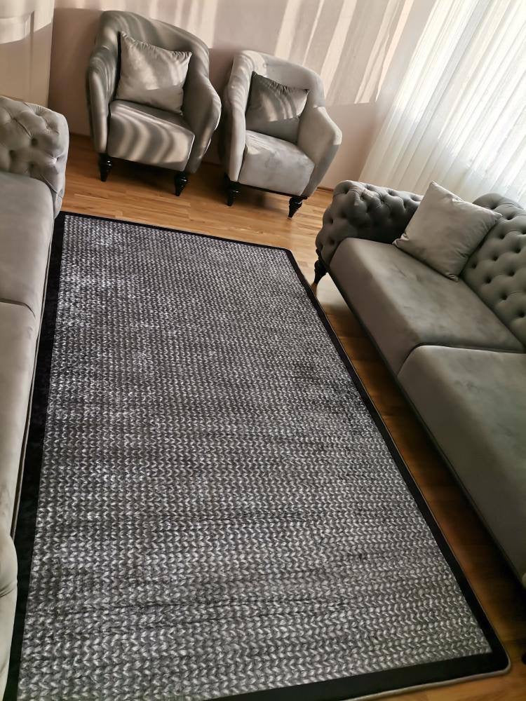 LAMAR GRİ - Kaymaz Deri Taban Makinede Yıkanabilir Salon Oturma Odası Mutfak Halısı