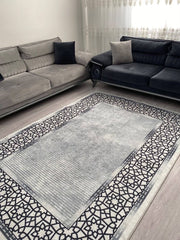 FLOWY GÜMÜŞ - Kaymaz Deri Taban Makinede Yıkanabilir Salon Oturma Odası Mutfak Halısı