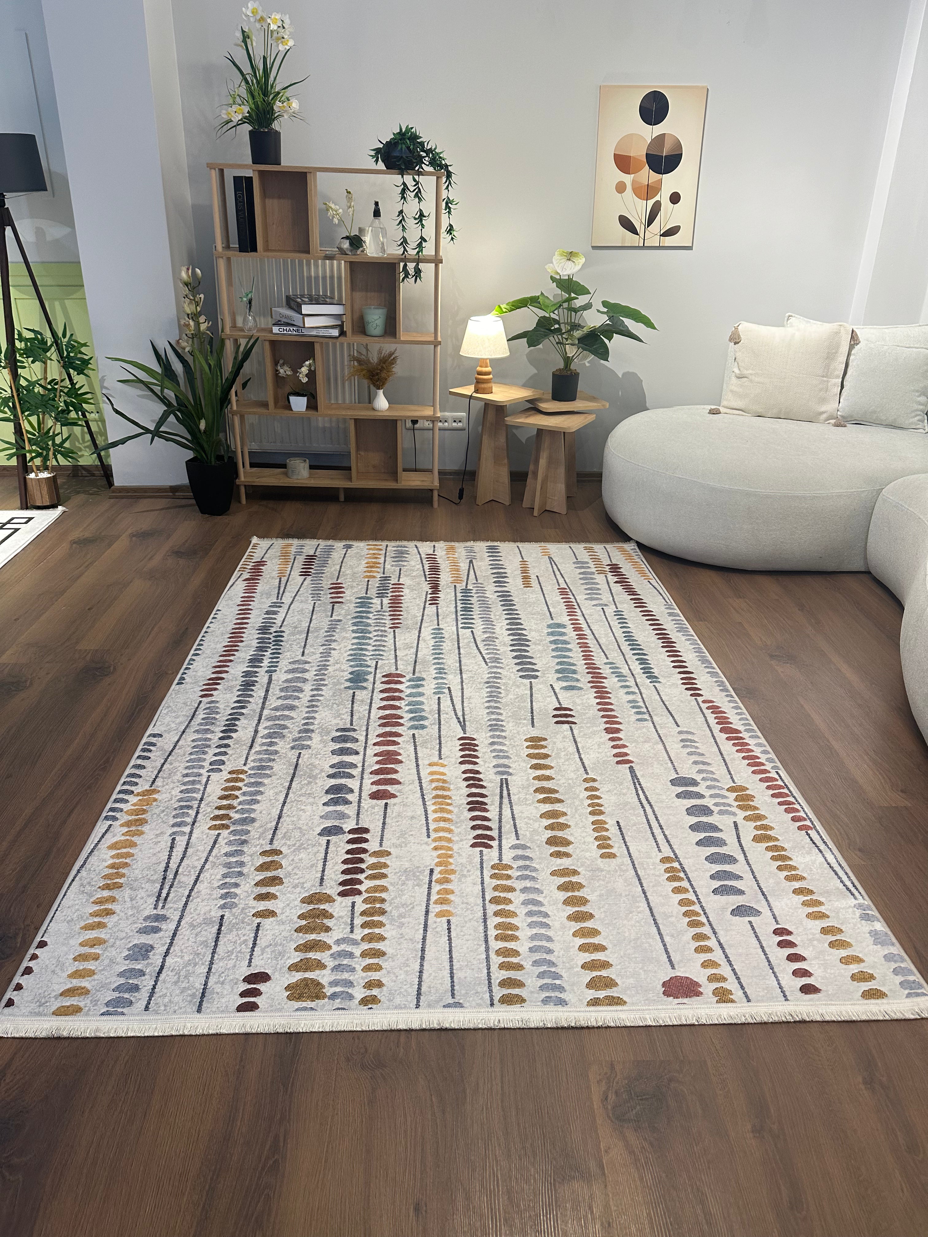 BİANCA - Kaymaz Deri Taban Makinede Yıkanabilir Salon Oturma Odası Mutfak Halısı