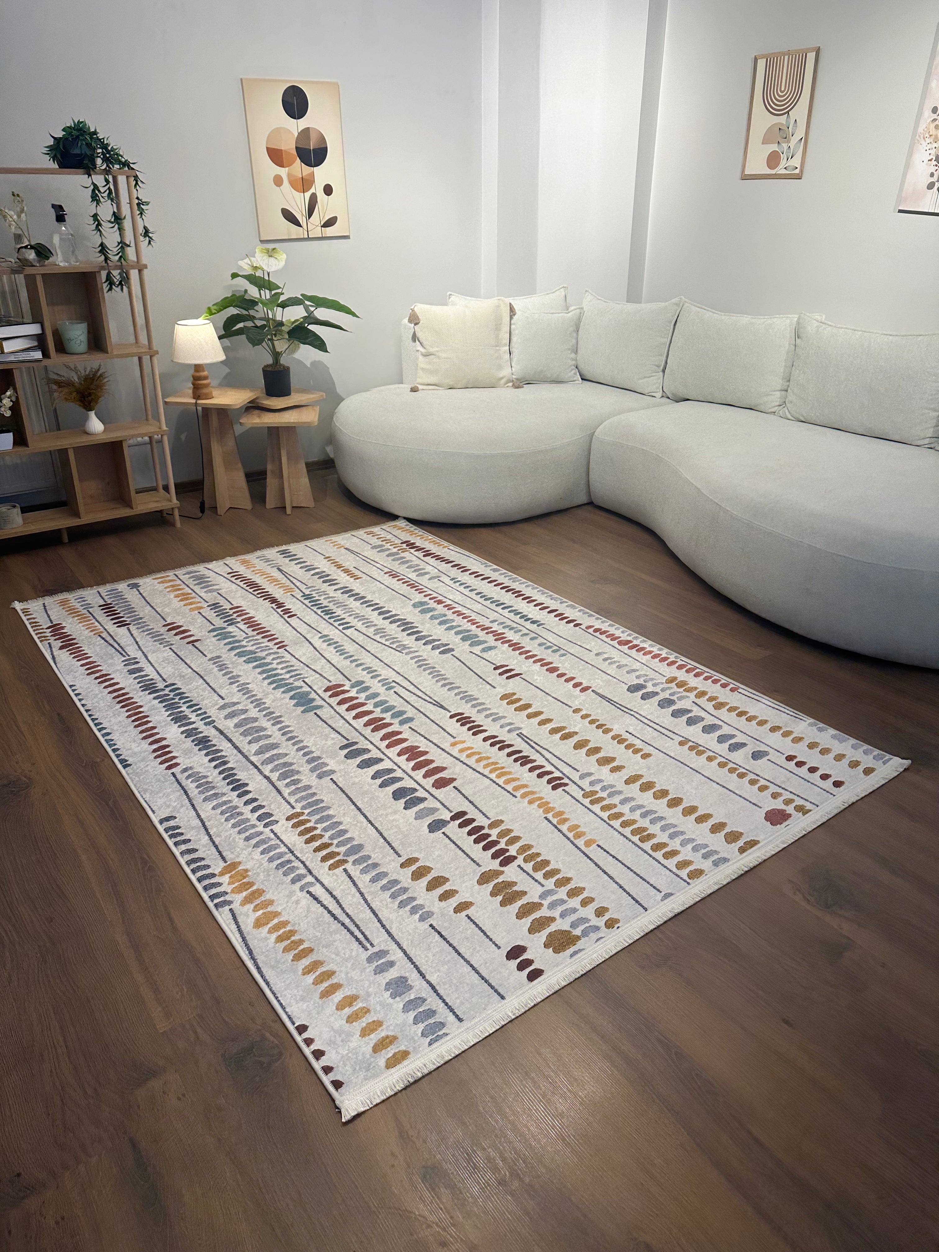 BİANCA - Kaymaz Deri Taban Makinede Yıkanabilir Salon Oturma Odası Mutfak Halısı
