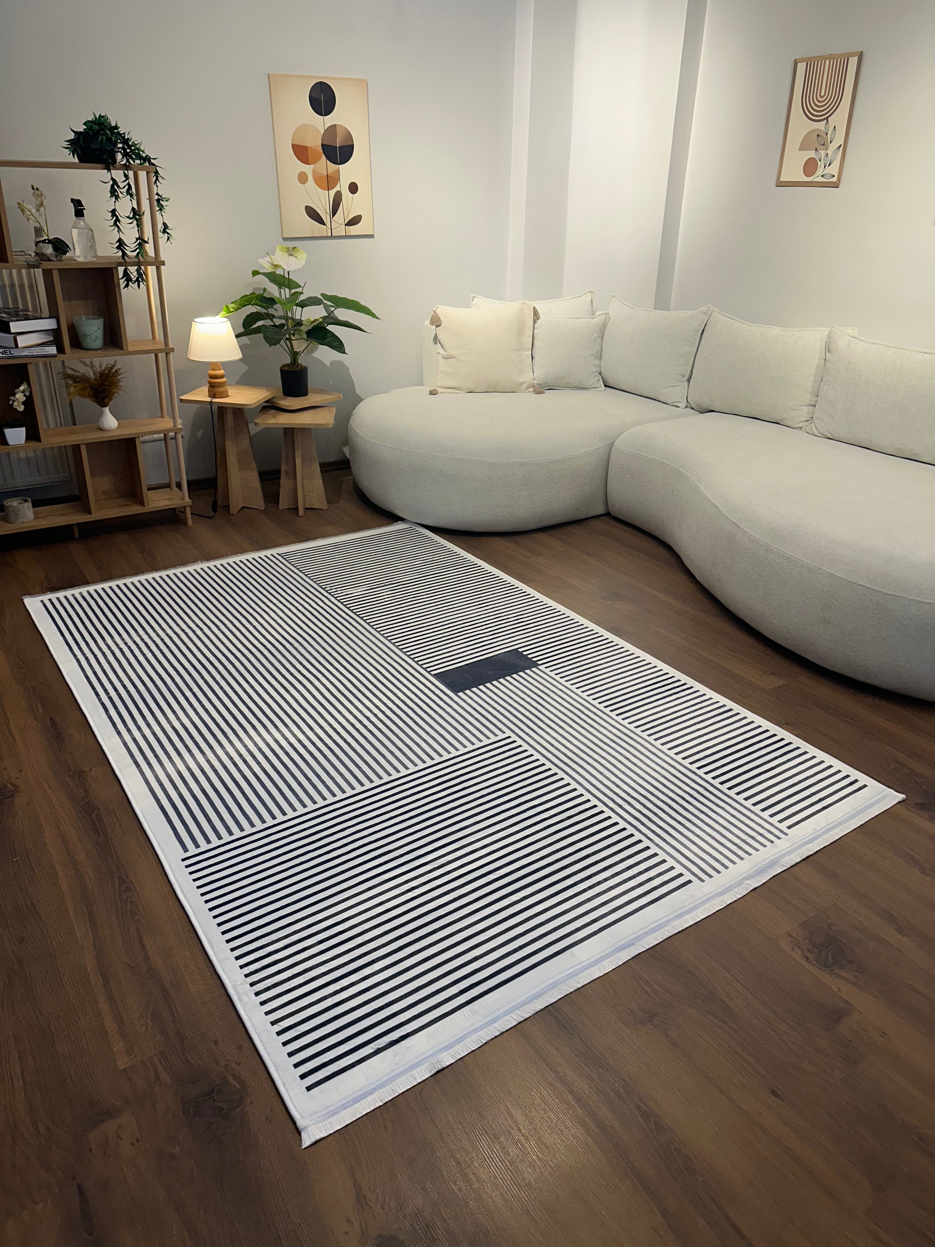 ALCANTARA - Kaymaz Deri Taban Makinede Yıkanabilir Salon Oturma Odası Mutfak Halısı