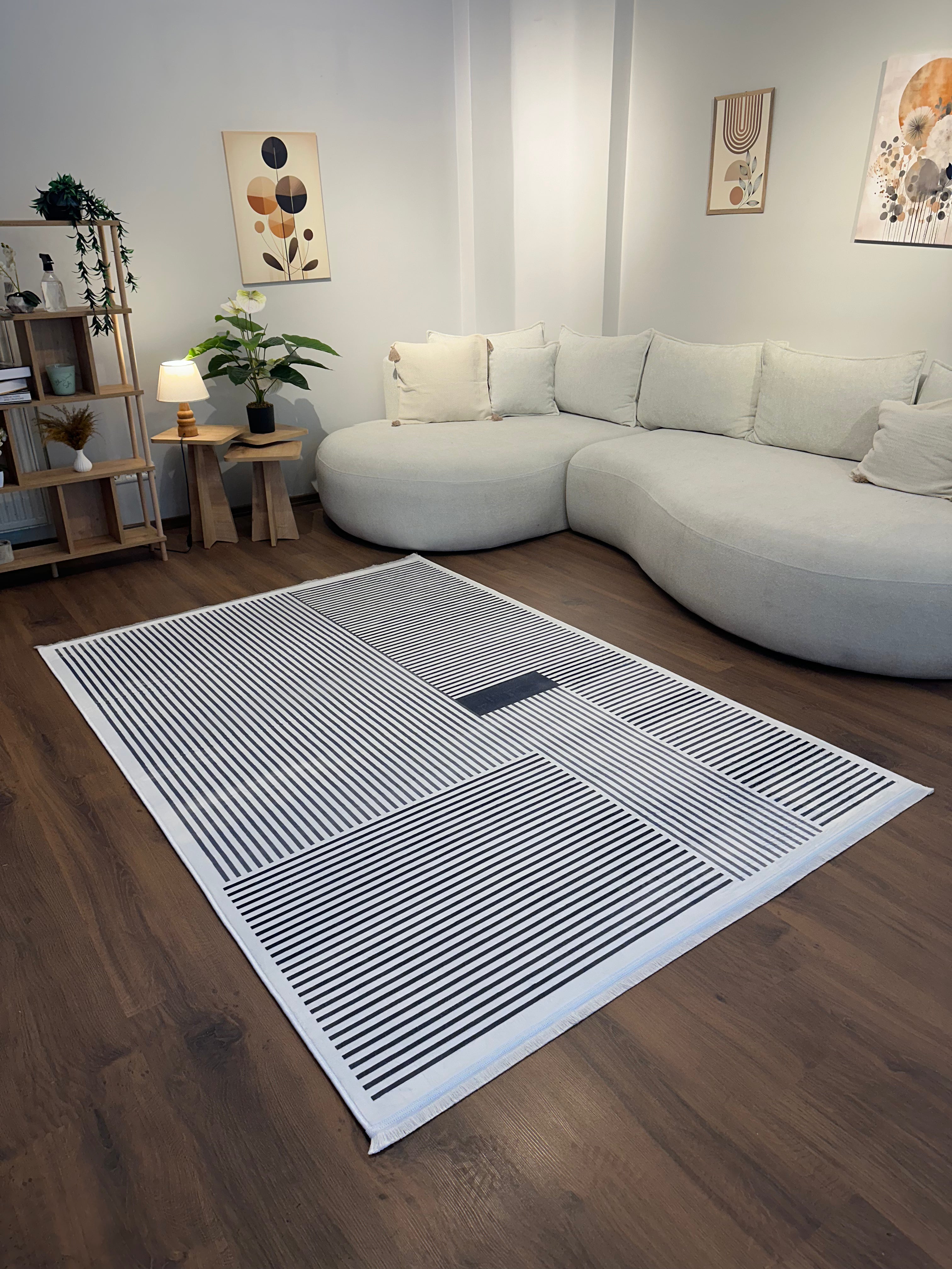 ALCANTARA - Kaymaz Deri Taban Makinede Yıkanabilir Salon Oturma Odası Mutfak Halısı