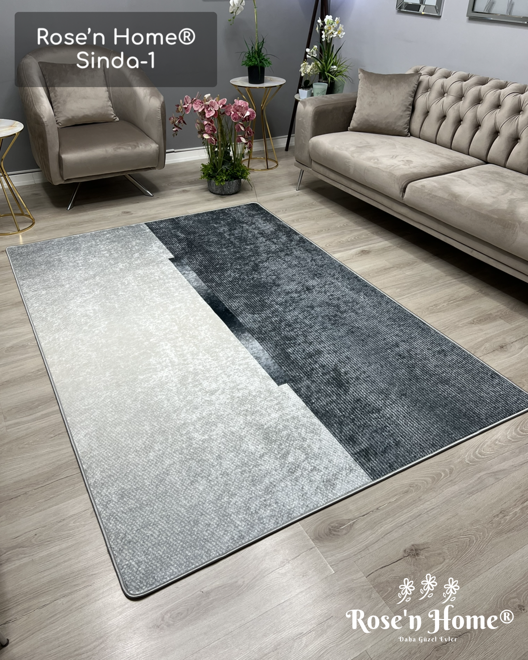 SİNDA-1 - Kaymaz Deri Taban Makinede Yıkanabilir Salon Oturma Odası Mutfak Halısı