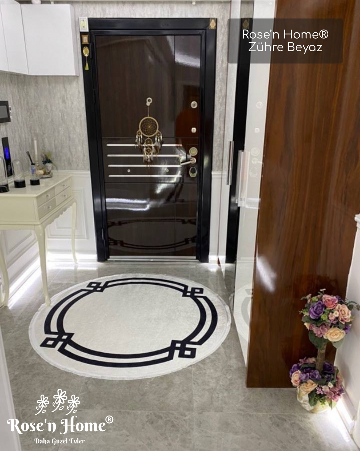 ZÜHRE BEYAZ - Kaymaz Deri Taban Makinede Yıkanabilir Salon Oturma Odası Mutfak Halısı