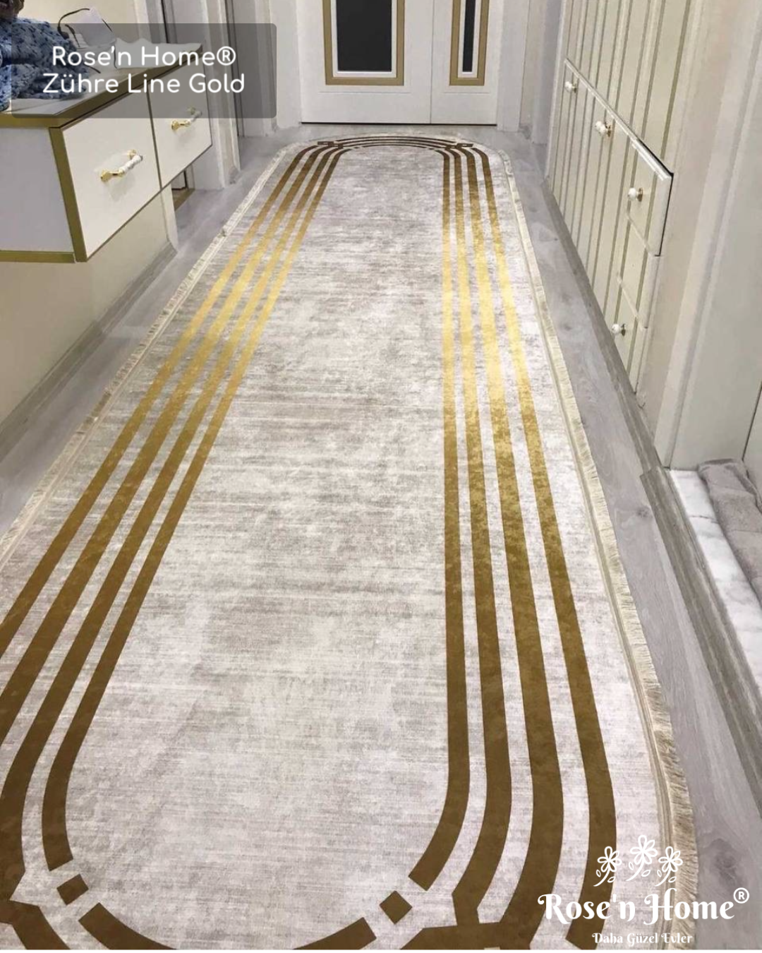 ZÜHRE LİNE GOLD - Kaymaz Deri Taban Makinede Yıkanabilir Salon Oturma Odası Mutfak Halısı