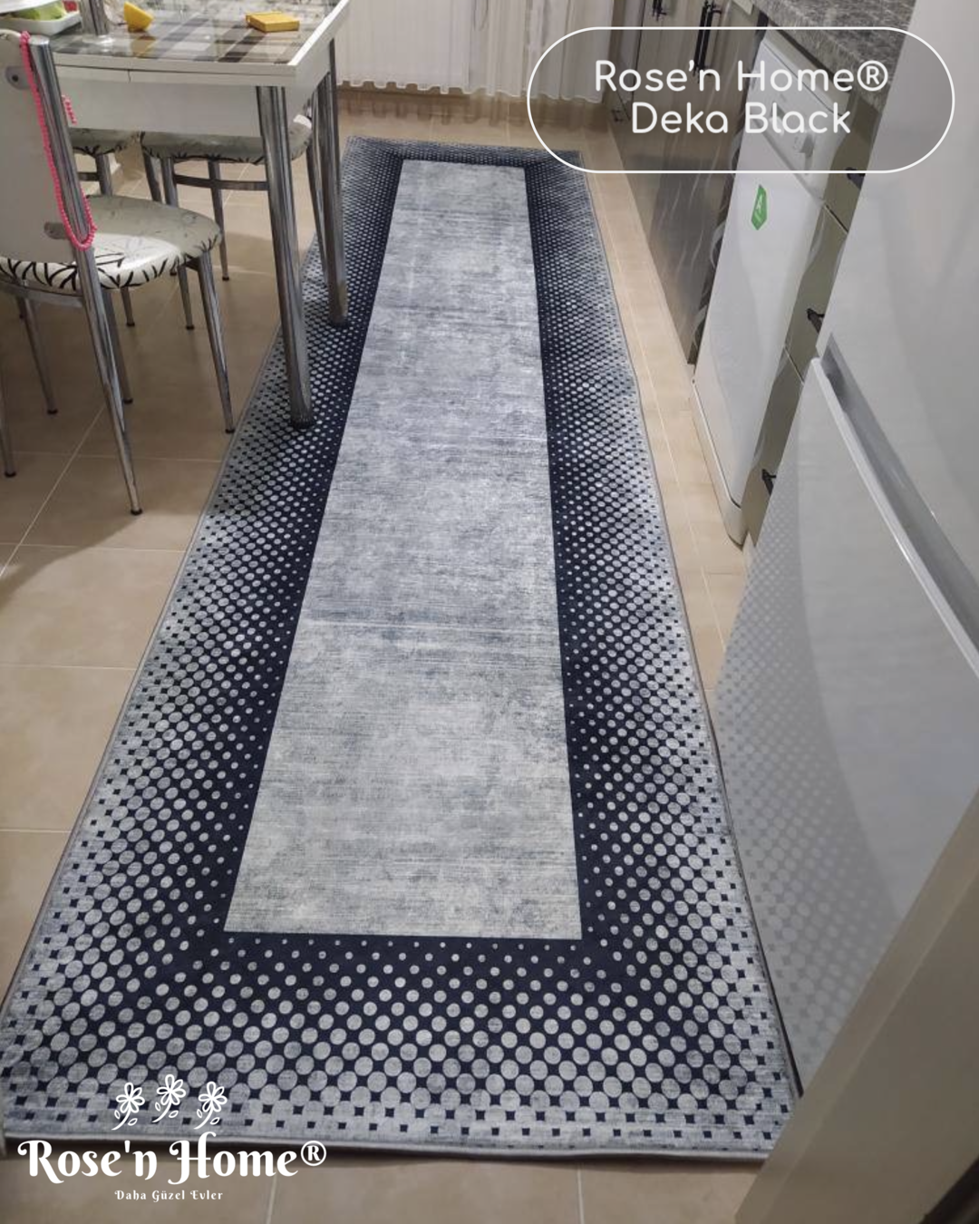 DEKA BLACK - Kaymaz Deri Taban Makinede Yıkanabilir Salon Oturma Odası Mutfak Halısı