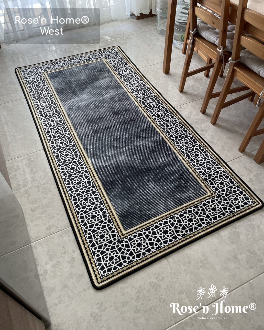WEST - Kaymaz Deri Taban Makinede Yıkanabilir Salon Oturma Odası Mutfak Halısı