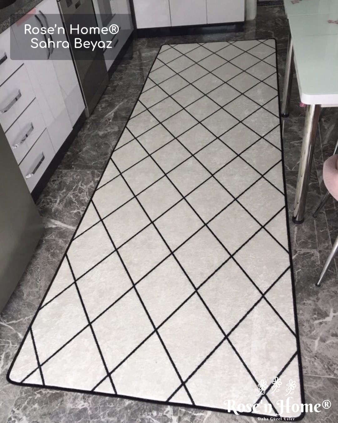 SAHRA BEYAZ - Kaymaz Deri Taban Makinede Yıkanabilir Salon Oturma Odası Mutfak Halısı