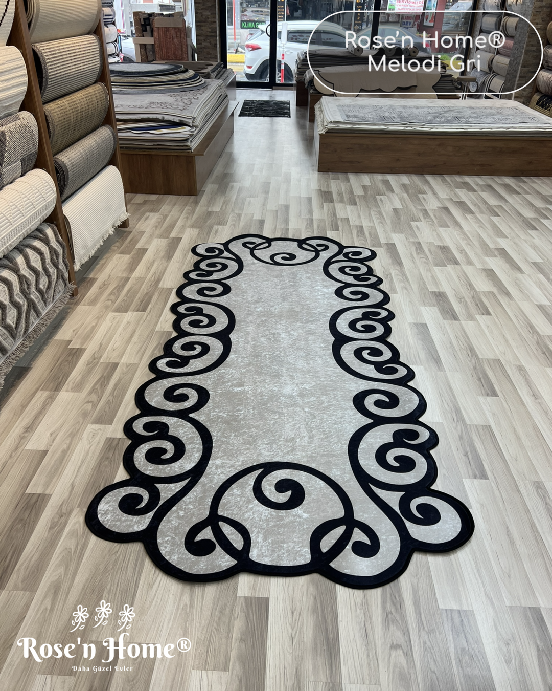 MELODİ GRİ - Kaymaz Deri Taban Makinede Yıkanabilir Salon Oturma Odası Mutfak Halısı