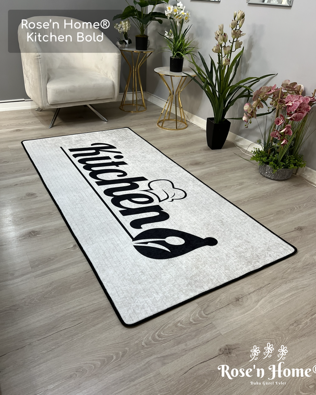 KİTCHEN BOLD - Kaymaz Deri Taban Makinede Yıkanabilir Salon Oturma Odası Mutfak Halısı