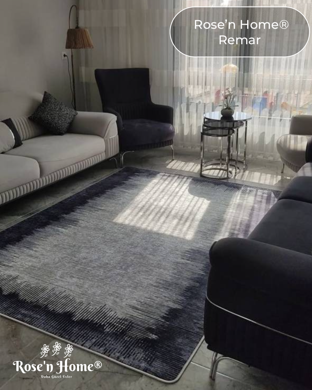 REMAR - Kaymaz Deri Taban Makinede Yıkanabilir Salon Oturma Odası Mutfak Halısı
