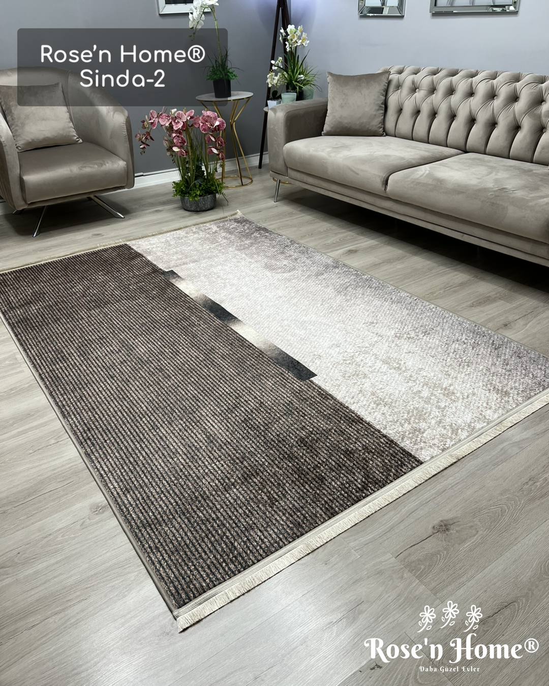 SİNDA-2 - Kaymaz Deri Taban Makinede Yıkanabilir Salon Oturma Odası Mutfak Halısı