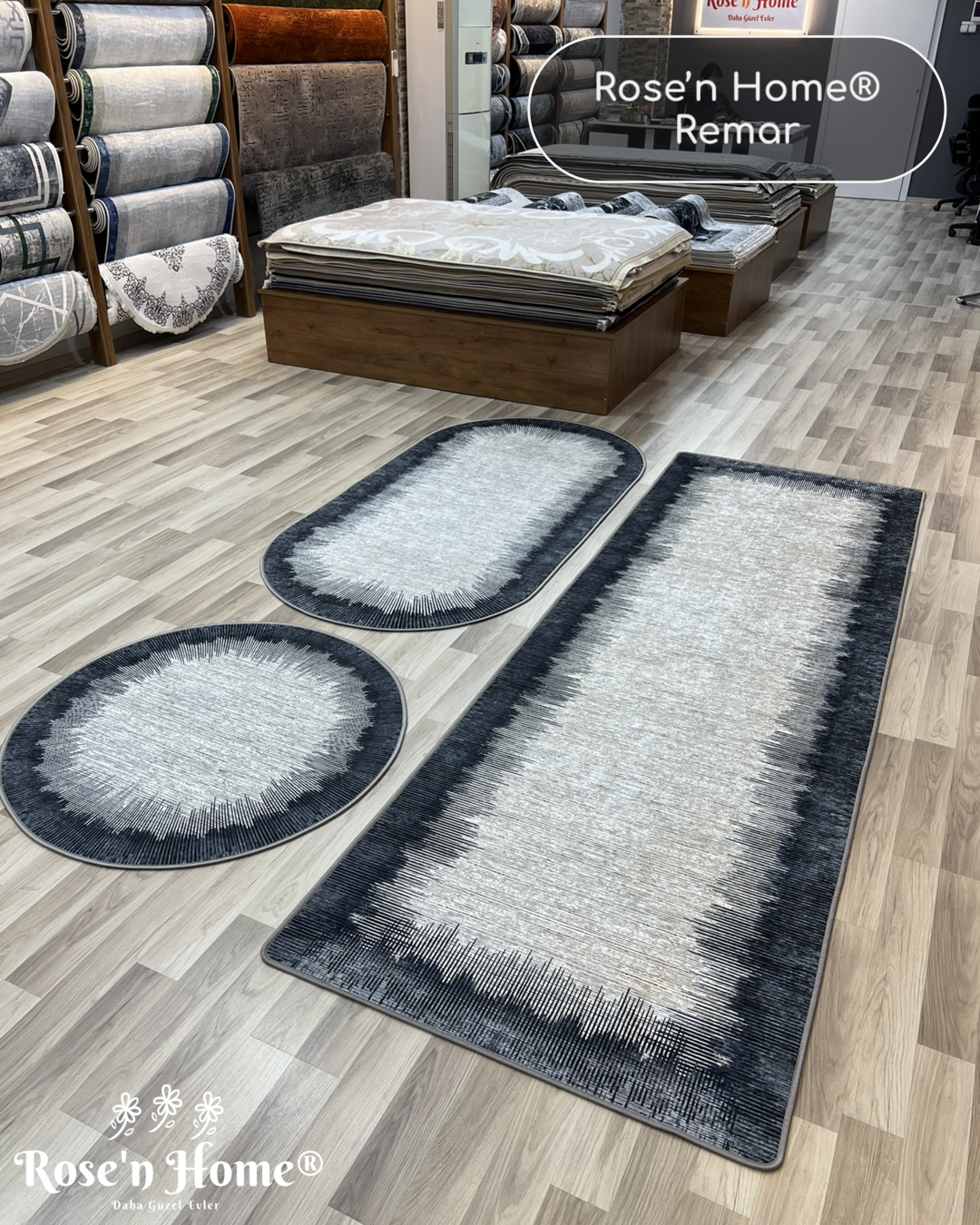 REMAR - Kaymaz Deri Taban Makinede Yıkanabilir Salon Oturma Odası Mutfak Halısı