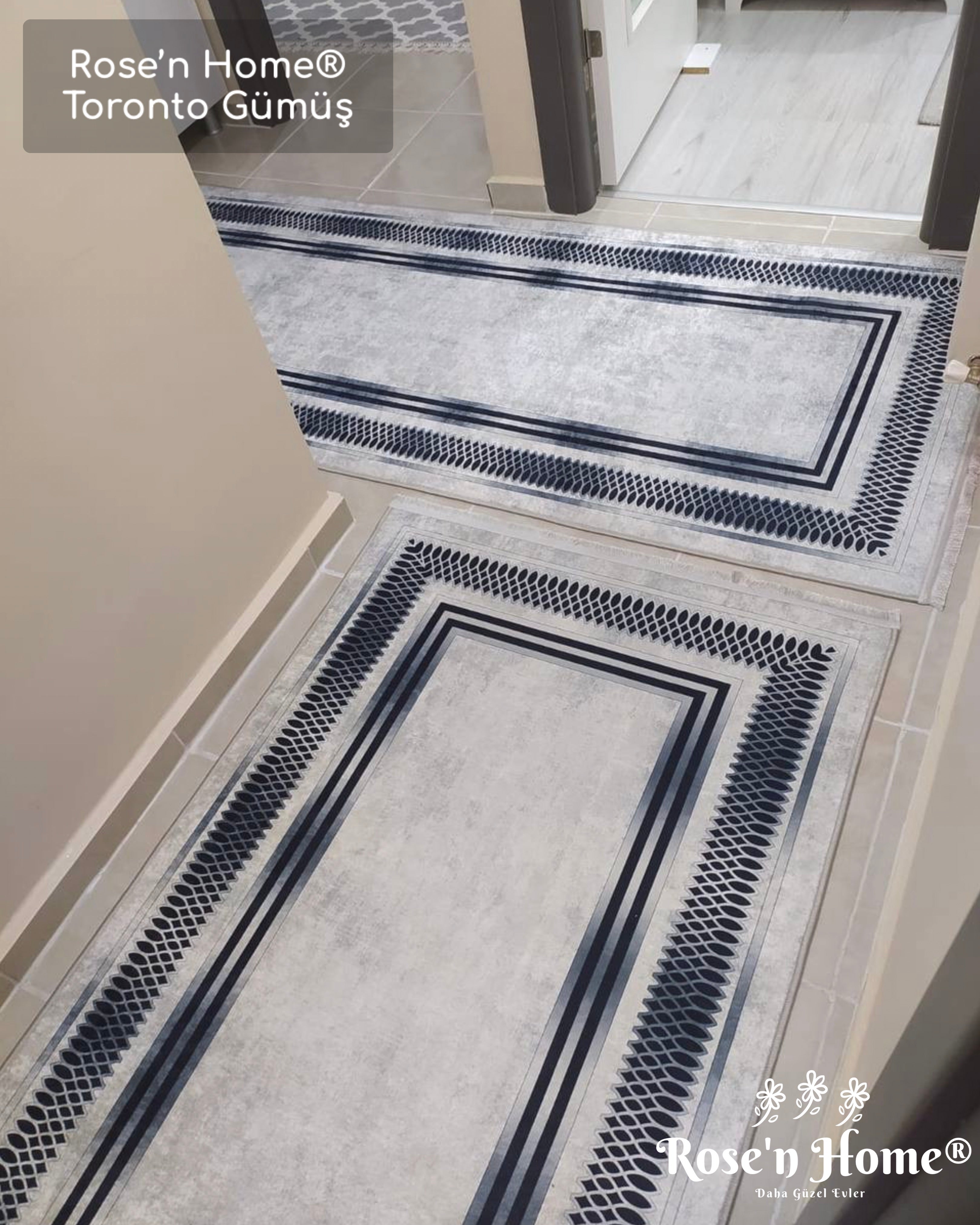 TORONTO GÜMÜŞ - Kaymaz Deri Taban Makinede Yıkanabilir Salon Oturma Odası Mutfak Halısı