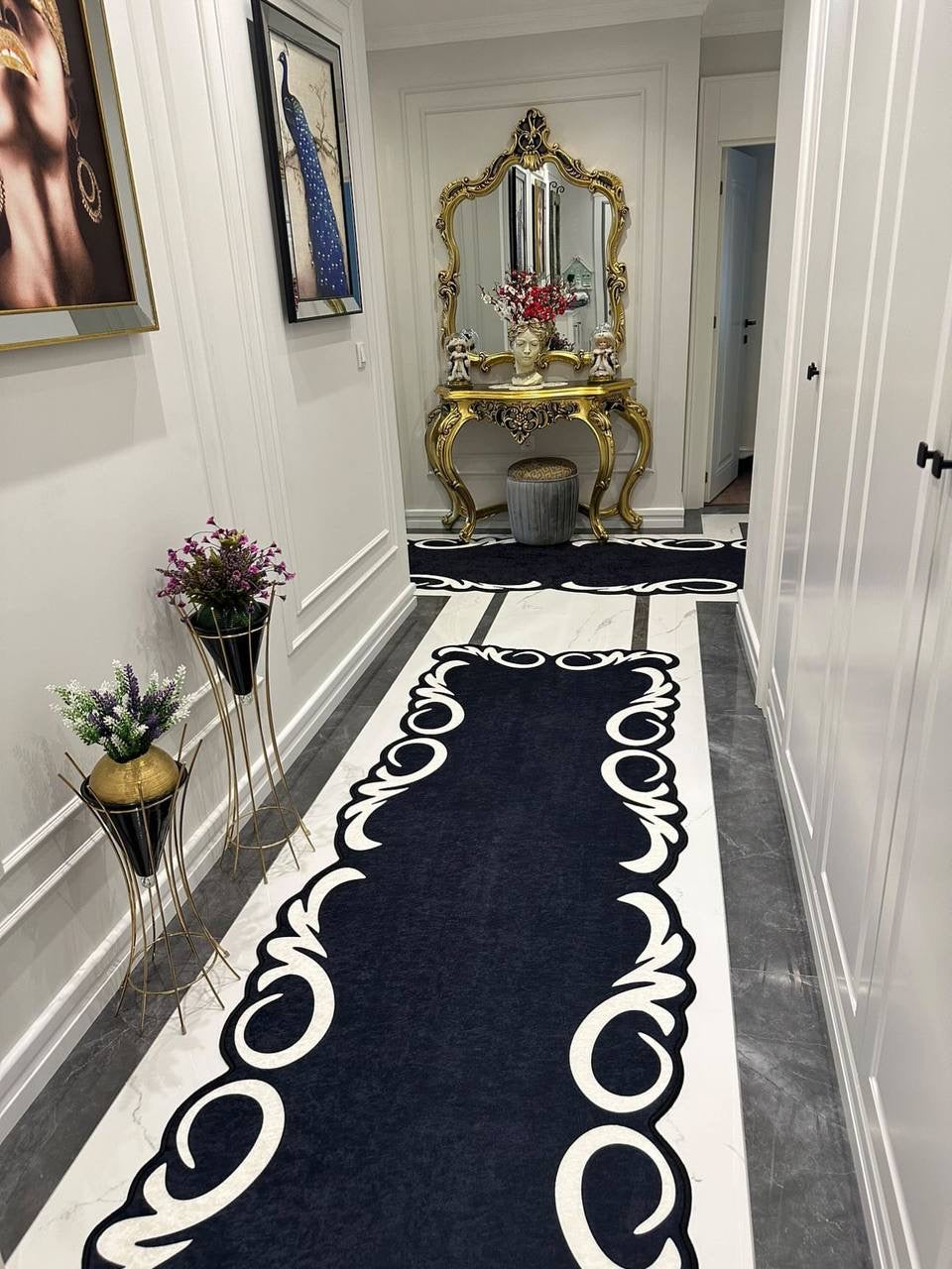 MELODİ SİYAH - Kaymaz Deri Taban Makinede Yıkanabilir Salon Oturma Odası Mutfak Halısı