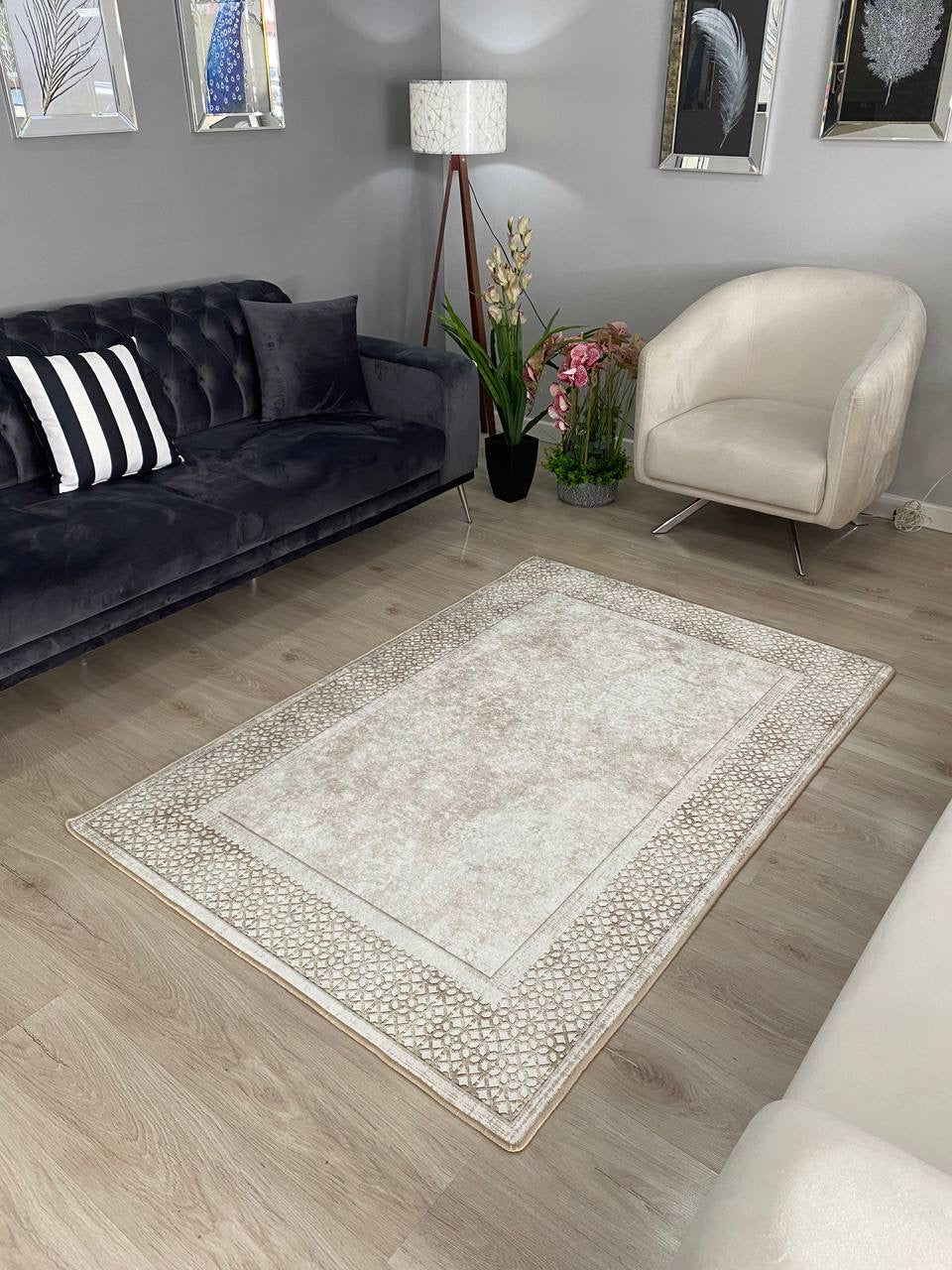 MENARİ - Kaymaz Deri Taban Makinede Yıkanabilir Salon Oturma Odası Mutfak Halısı