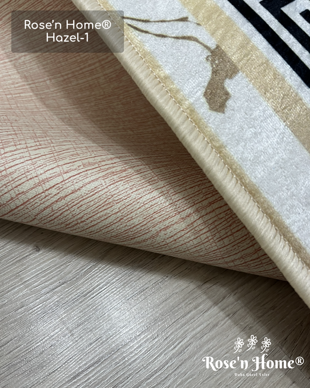 HAZEL-1 - Kaymaz Deri Taban Makinede Yıkanabilir Salon Oturma Odası Mutfak Halısı