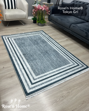 TOKYO GRİ - Kaymaz Deri Taban Makinede Yıkanabilir Salon Oturma Odası Mutfak Halısı