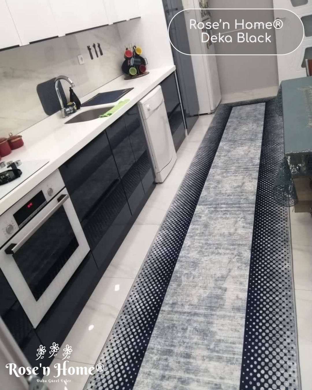 DEKA BLACK - Kaymaz Deri Taban Makinede Yıkanabilir Salon Oturma Odası Mutfak Halısı