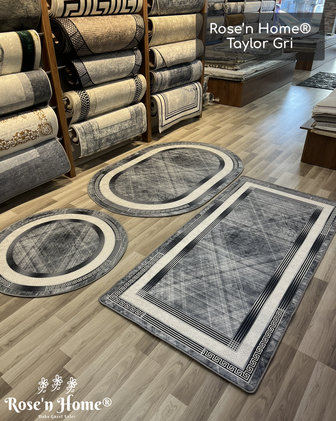TAYLOR GRİ - Kaymaz Deri Taban Makinede Yıkanabilir Salon Oturma Odası Mutfak Halısı