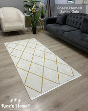 SAHRA GOLD - Kaymaz Deri Taban Makinede Yıkanabilir Salon Oturma Odası Mutfak Halısı