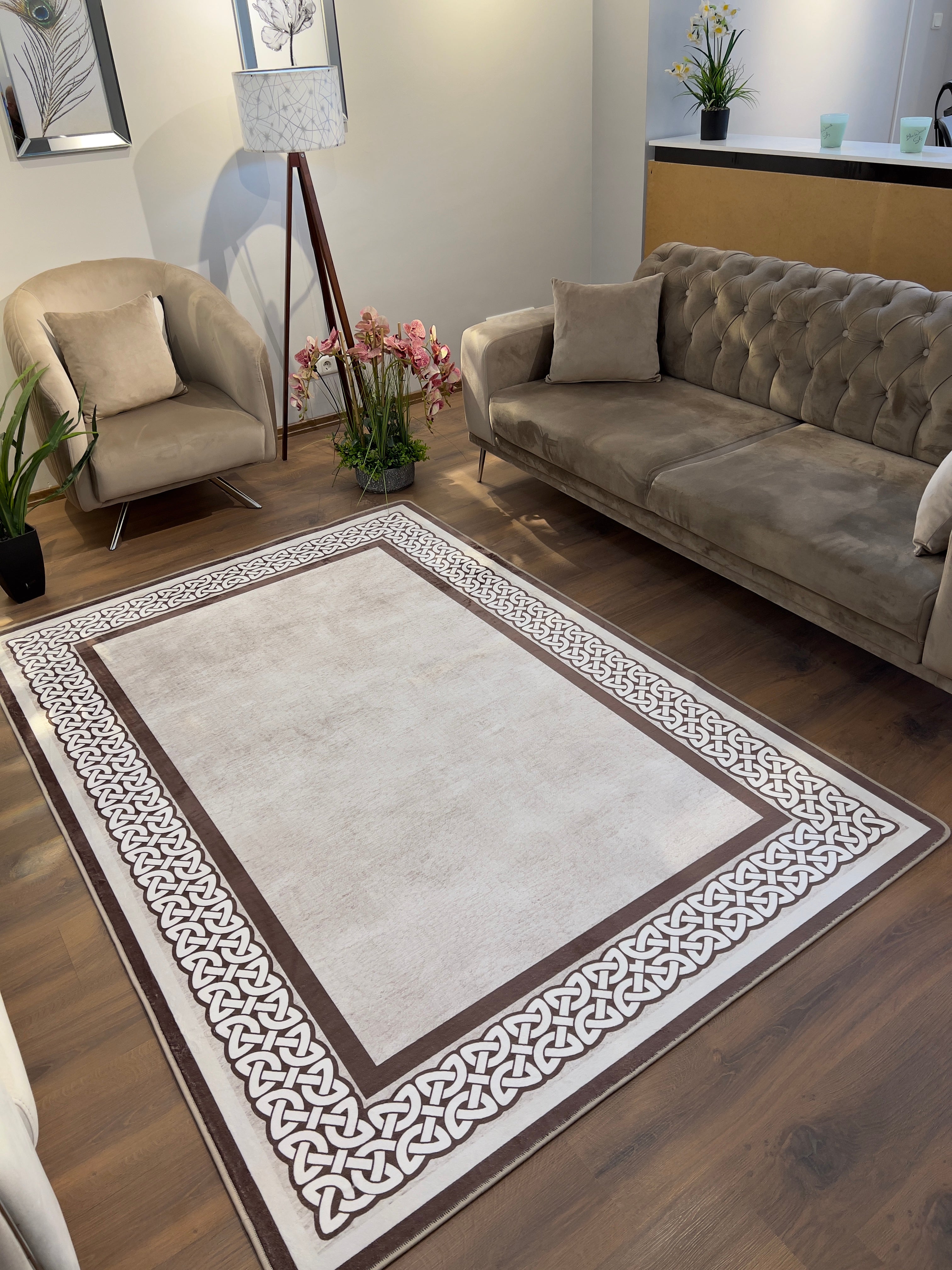 OLİVİA - Kaymaz Deri Taban Makinede Yıkanabilir Salon Oturma Odası Mutfak Halısı