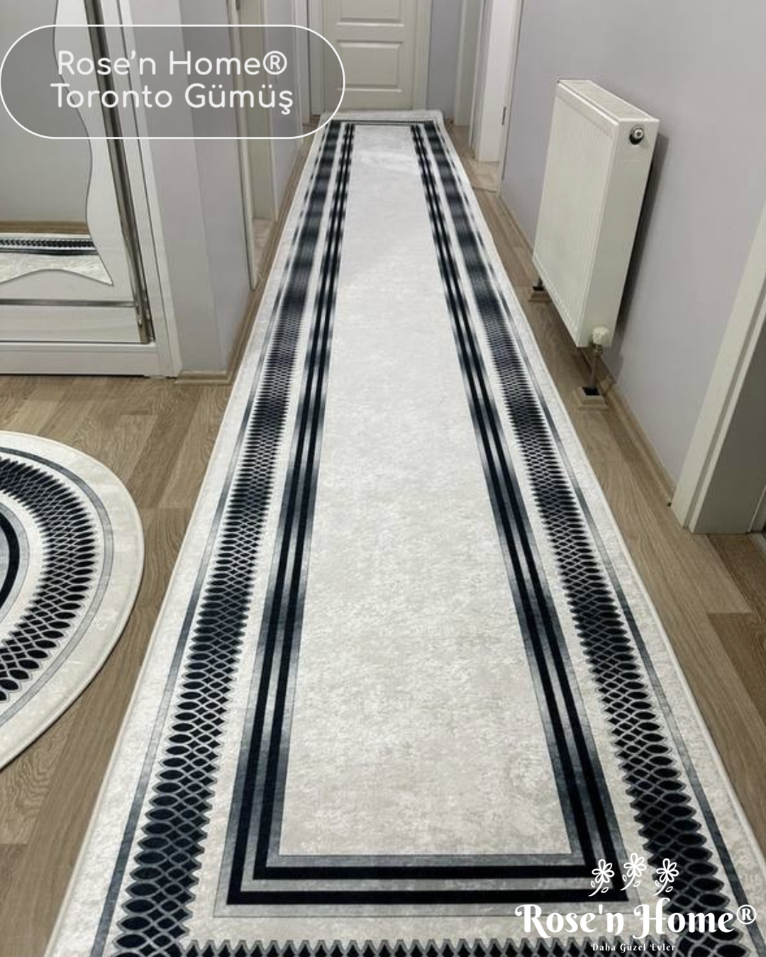 TORONTO GÜMÜŞ - Kaymaz Deri Taban Makinede Yıkanabilir Salon Oturma Odası Mutfak Halısı