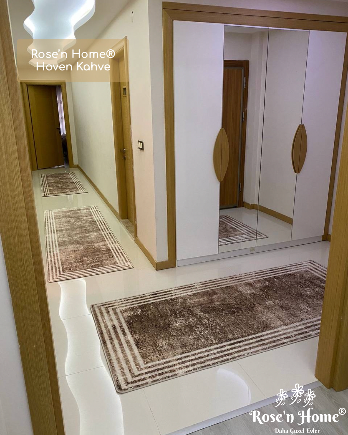 HOVEN KAHVE - Kaymaz Deri Taban Makinede Yıkanabilir Salon Oturma Odası Mutfak Halısı